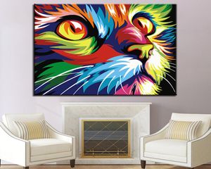 Kits de pintura por números DIY con cabeza de gato colorida, pintura acrílica sobre lienzo, imagen artística de pared moderna para decoración del hogar 3653503