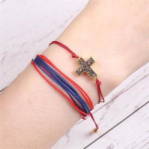 Charm Bracelets Fashion Resin Cross Charms Bracelet Handmade Colorful String Rope Woven For Women Prayer Jewelry Gifts