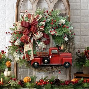 クリスマスの装飾クリスマスミル人工植物ラタンレッドトラック田舎の秋の玄関庭のサーキュラーガーデンシミュレーションベリーフェスティバルハンギング装飾231101
