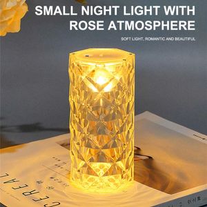 Nattljus LED Crystal Table Lamp Diamond Romantic Atmosphere Light USB Touch Night Light For Bedroom Living Room Decoration Lighting P230331