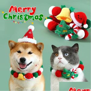 Hundhalsar Leases Dog Collar Christmas Pet Colorf Woven Collar with Bell Söta mjuka justerbara kawaii katthalsband xmas party pro dhtmv