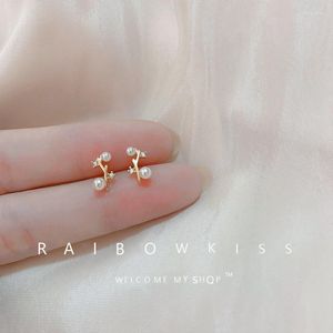 Stud Earrings Pearl For Women Korean Fashion Light Luxury Simple Rhinestone Branches Ear Rings Gifts Girl Jewelry Wholesale
