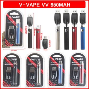 V-vape lo wstępne VV bateria elektroniczne papierosy Zestawy 650 mAh Zmienne napięcie z ładowarką USB do 510 wosku olej olejowy przed podgrzewaniem kaset