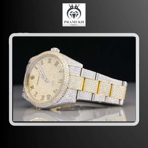 Custom Design and Luxurious Studded Analog Stainless Steel IcedOut VVS Clarity Full Moissanite Diamond Hip Hop Wrist Watch