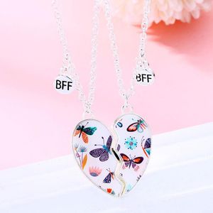 Pendant Necklaces Lovecryst 2Pcs/Set Cute Butterfly Heart-shaped Magnetic Friend Necklace BFF Friendship Jewelry Gift For Girls