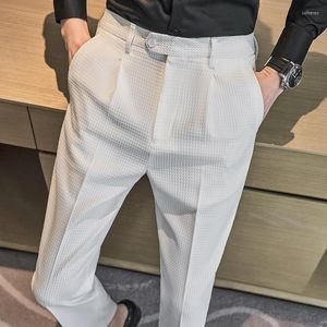 Abiti da uomo Pantaloni eleganti da uomo Alla caviglia Anelastici Slim Fit Tinta unita Nero Verde scuro Bianco 2023 Taglia 31-36