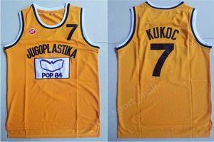 Men Moive Toni Kukoc Jersey 7 Jugoplastika de basquete amarelo Jugoplastika Split Pop Jerseys, todos costurados para fãs de esportes, frete grátis respirável