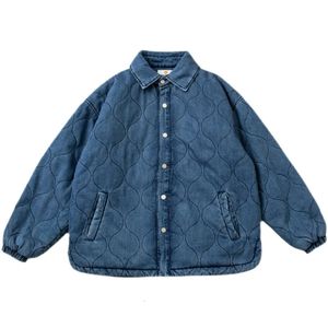 Men's Jackets Japanese Cityboy Loose Shoulder Sleeves Washed Denim Cotton Coat Men's and Women's Solid Color Padded Blue Jacket 231031