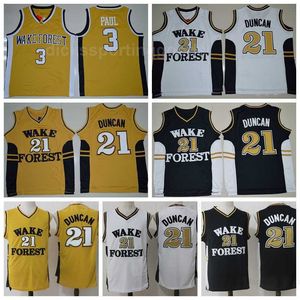 NCAA Koleji Erkekler Basketbol Tim Duncan Formaları 21 Wake Forest Demon Deacons Chris Paul Jerseys 3 Üniversite Sarı Siyah Beyaz Renk