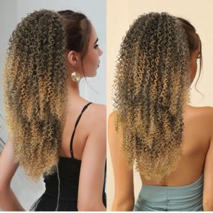 Afro Kinky Curly 100Human Drawstring Ponytail Extension for Black Women colored Kinky Ponytail Ombre Blonde Ponytail Curly Pony tail hairpiece 140g