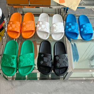 2023 Beach Women Waterfront Slippers Embossed Men Mule Rubber Slide Sandals White Orange Black Green Olive Shoes Size 35-46 With Box