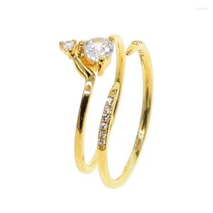 Wedding Rings 2023 Wholesale Christmas Gift Stack Stackable Set Jewelry Women Delicate Crown Charm Band Finger With Clear CZ Stone Paved