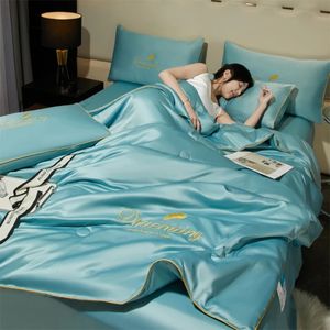 Bedding sets Embroidery Summer Cool Quilt Silky Breathable Queen Quilts Cooling Comforter Set Ice Rayon Blanket Textile Supply 231101