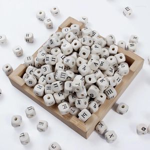 Beads 50-200Pcs/Lot 10mm Wooden Square Russian Alphabet Letter Loose Spacer For DIYJewelry Making Crafts Accessories