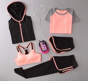 Yoga Outfits Women Gym Clothes Fitness Running Tracksuit Sports BH Sport Leggings Yoga Shorts Top 5 Piece Set Plus Size M3XL7599828