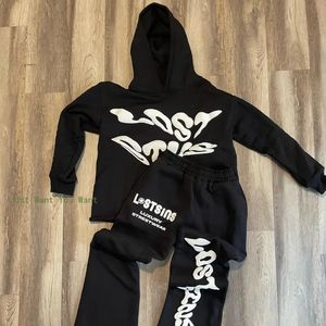 Hoodies das mulheres moletons moletom colorido mulheres bolha bordado net vermelho marca de moda moletom americano ins solto confortável conjunto de duas peças 231031