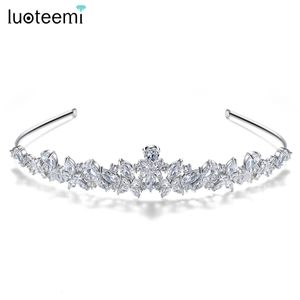 Headbands LUOTEEMI Cubic Zirconia Wedding Tiara For Brides Luxury Flower Bling CZ Crown Women Queen Hair Jewellery Factory Wholesale 231101