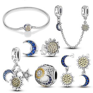 Pulseira brincos colar espumante estrela sol lua conjunto de jóias para mulheres casamento noivado original 925 prata encantos terno presente 231101