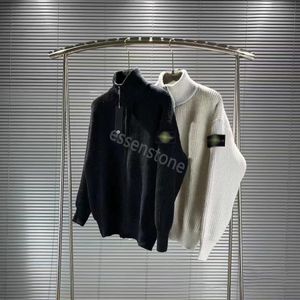 Wool jacket Designer Cardigan sweater Cardigan Knit Stones Island S Men's Fashion Letter White Black long-sleeved clothing Zipper pullover armband m-3xl