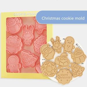 Moldes de cozimento 8 pcSset Diy Cookie Mold Christmas Cartoon Biscuit 3D Cutter Plástico Ferramentas de decoração 2303331