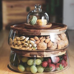 Bar Tools Creative Glass Food Storage Containers with Wooden Lid Kitchen Snack Fruit Candy Nut Sundries Organizer for 231101