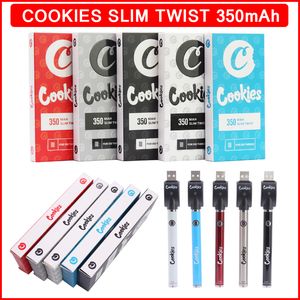 Cookies Slim Twist Battery SF 350mAh Botten Justerbar 3.3-4.8V Förvärm VV-patron Kalifornien Vape Pen 510 Trådvagnar E-cigaretter-batterier