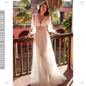 Casual Kleider Temperament Mesh Zeremonielle Kleid Weiß Langarm Hochzeit 2023 Elegante Flauschige Spitze Hohl Bankett Maxi