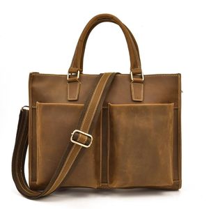 Briefcases Luxury Cow Genuine Leather Business Men's Briefcase Crazy Horse Male Shoulder Bag Messenger Tote Computer BagBriefcases