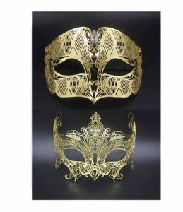 Partymasken Sexy Gesichtsmaske 1 Set Gold Phantom Crown Set Geburtstag Hochzeit Kostüm Kleid Party Ball Metall Venezianische Männer Frauen Maske Se8099962