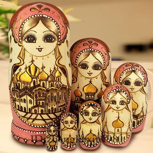 Dolls 7Pcs/Set Wooden Russian Dolls Nesting Dolls Maiden ing Doll Beautiful Handmade Matryoshka Doll Kids l37 Toy Gifts Collection 231031