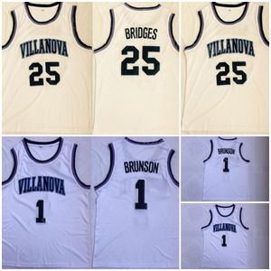 College Villanova Wildcats 25 Mikal Köprü Jersey Basketbol 1 Jalen Brunson Gömlek Üniversitesi Tüm Dikişli Takım Beyaz Spor Hayranları Nefes Alma Erkek NCAA