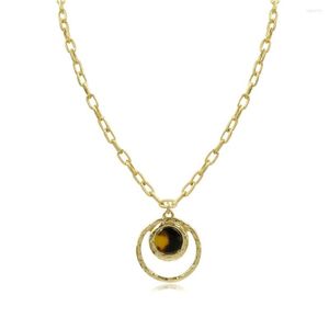 Подвесные ожерелья мода Женщины медные золотая цветовая цепь кованая поверхностное кружок Короткое ожерелье Boho Summer Party Jewerly