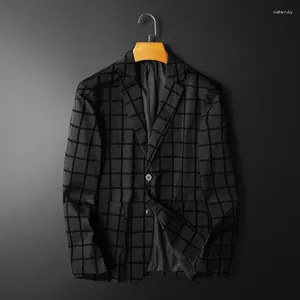 Мужские костюмы Бутик модный деловой деловой итальянский стиль тонкий повседневный корейский вариант плед дышащий хозяин джентльменский пиджак большого размера M-5XL