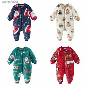 Overalls Sanlutoz Netter Druck Fleece Winter Baby Strampler Kleidung Reißverschluss Langarm Kleinkind Overalls Warm Gemütlich Weihnachten HalloweenL231101