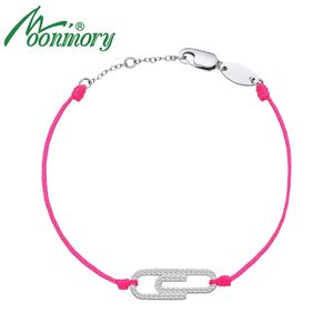 Anklets Moonmory Pink String Bracelet For Women 925 Sterling Silver Fine Jewelry 0 8mm Fabric CZ Paperclip Simple Line 231101