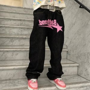 Dżinsy męskie dżinsy męskie dżinsy o wysokim stanowi proste trend wydrukowany luźne swobodne szerokie nogi patns harajuku retro street Hip Hop Denim Spodni 231031