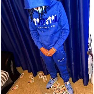 2023 Tracksuits Casual Trapstar Man Set Chenille avkodad Streetwear Hooded Tracksuit Bright Dazzling Blue White broderad modedesign