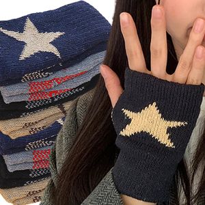 Fünf Finger Handschuhe Herbst Winter Gestrickte Wolle Ins Mode Y2K Männer Halbe Finger Warme Spitze Stern Fingerlose Unisex 231101