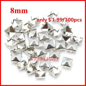 Dikiş kavramları veya aletler çıtçıtlar ve sivri uçlar 8mm piramit saplama gümüş punk rock diy perçin spike 1000pcs lot276c