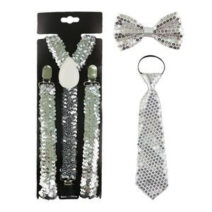 Forniture per feste Fashion Piccolo paillettes Gold Silver Bisende Clip-On Elastic Y-a-a-a-a-a-batine Bowtie e cravatta per donne uomini