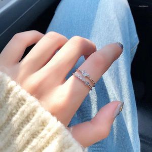 Pierścienie klastra moda srebrny kolor kryształowy podwójny motyl dla kobiet panie luksusowe oświadczenie biżuteria punkowa regulowana zabytkowa pierścień