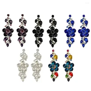 Dangle Earrings Drop Wedding Jewelry Large Long Flower Pendant With Shiny Crystal Rhinestone Brincos Bridal Women's Cocktail Jewellery.