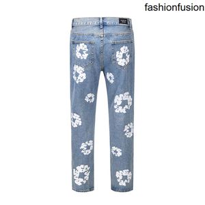 Neue 23SS-Designer-Jeans mit Blumen-Volldruck, Übergröße, Streetwear-Modemarke, gerade, lässig, für Männer und Frauen, Denim-Hosen, Jeanshose, gestapelte Jeans für Männer