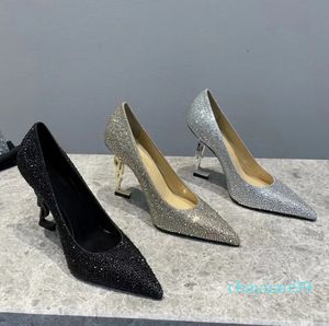 The Best Quality Pump Shoes Women Irregular High Heels shoes Fashion Rhinestone Decorative Satin Work Shoe Casual Party Wedding shoe