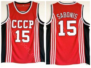 Homens 15 Arvydas Sabonis Jerseys College Basketball CCCP Equipe Russia Jerseys University for Sport Fans All Stitched Frete grátis