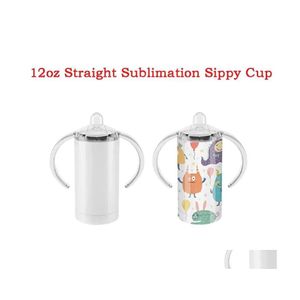 Water Bottles Sublimation 12Oz Straight Sippy Cup Diy Blank Stainless Steel Vacuum Baby Milk Bottle With Nipple Insated Mug For Born Dha3H