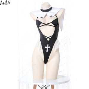 Ani kvinnor kloster nunna tight leotard bodysuit baddräkt kostym sexig spetsar ett stycke badkläder enhetlig pool party cosplay cosplay