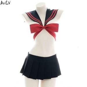 Ani Japanese School Student Girl Sailor Uniform Swimsuit Costume Summer Pool Party Bow Bandage Swimwear Cosplay cosplay