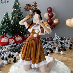 Ani New 2022 Girl Christmas Reindeer Brown Dress Uniform Women Deer Elk Hooded Shawl Outfits Cosplay Costumes cosplay