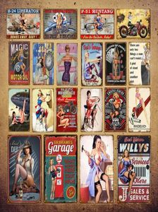 2021 Retro Vintage Home Decor Garage Metal Signs Pink Girl Poster Car Motorcykelplan Flygplan med sexig Lady Wall Sticker Size4268254